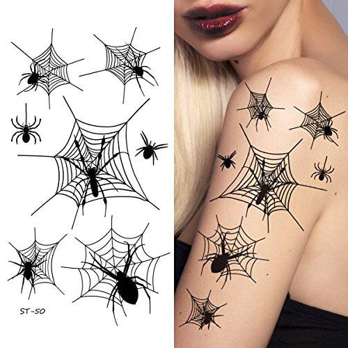 Supperb® Temporary Tattoos - Spiders and Spider Net Horror Cobweb Spider Halloween Tattoos (Spider Net)