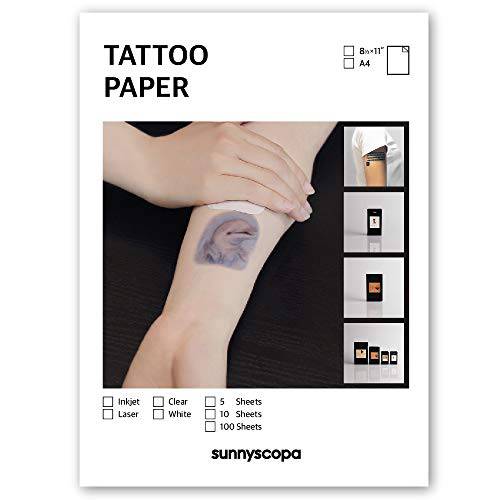 Sunnyscopa Printable Temporary Tattoo Paper for INKJET printer - US LETTER SIZE 8.5X11, 5 SHEETS - DIY Personalized Image Transfer Sheet for skin - Custom Waterslide Decal Stencil Henna