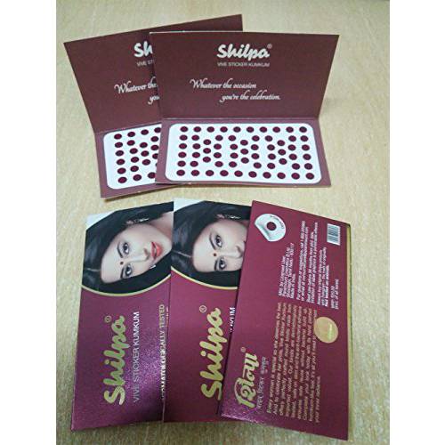 Shilpa Vive Sticker Kumkum - Deep Red Size 6 (Pack of 5) - Dermatologically Tested