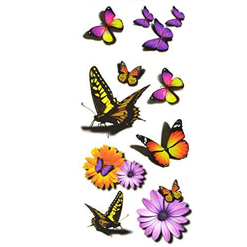 TAFLY Women’s 3D Sexy Butterfly and Flower Waterproof Temporary Tattoos Body Art Transfer Tattoos Stickers 5 Sheets