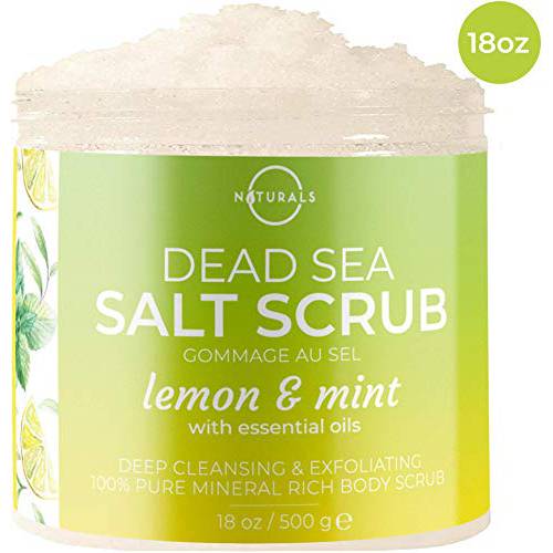 O Naturals Exfoliating Lemon Oil Dead Sea Salt Deep-Cleansing Face & Body Scrub. Anti-Cellulite Tones Helps Oily Skin, Acne, Ingrown Hairs & Dead Skin Remover. Essential Oils, Sweet Almond 18oz
