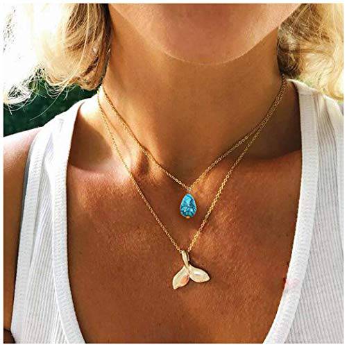 Olbye Layering Whale Tail Necklace Choker Gold Pendant Necklace Jewelry Mermaid Necklace for Women and Girls
