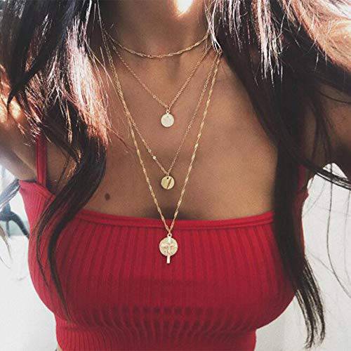 Anglacesmade Bohemia Layered Choker Necklace Cross Coin Disc Pendants Necklace Multilayer Cross Necklace for Women and Girls