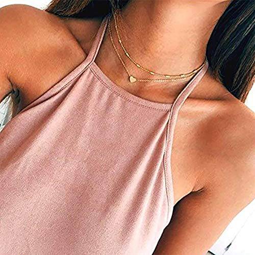 Aimimier Bohemia Layered Choker Necklace Heart Necklace Disc Choker Gold Heart Disc Pendant Necklace Multilayer Station Chain for Women and Girls