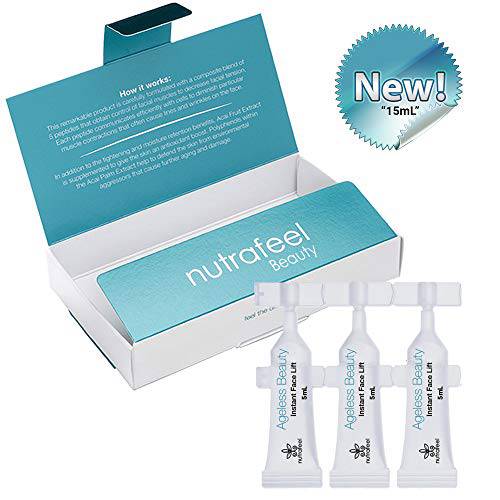 Ageless Beauty Instant Face Lift with Hyaluronic Acid | Acai Extract | Argireline | Matrixyl 3000 - Drastically Reduces Eye Bags, Wrinkles, Lines, Puffiness | Tighten Skin Instantly (15mL - 3 Vials)