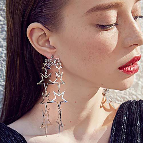 FXmimior Fashion Women Silver Star Shapped Pendant Dangler Hook EarEarrings Pair Silver Jewelry for Girl Women
