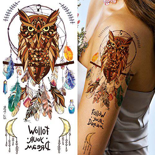 Supperb Temporary Tattoos - Owl Dream Catcher feather Dreamcatcher Colorful Bohemian Tattoo