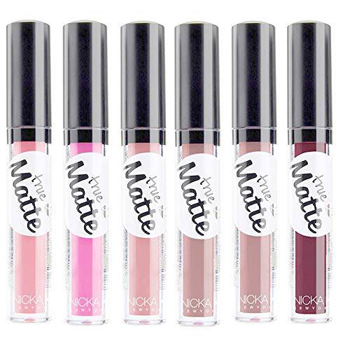 Nicka K True Matte Lipgloss 6 Pcs Set - Nude Matte Liquid Lipstick, Pink, Brown, Beige