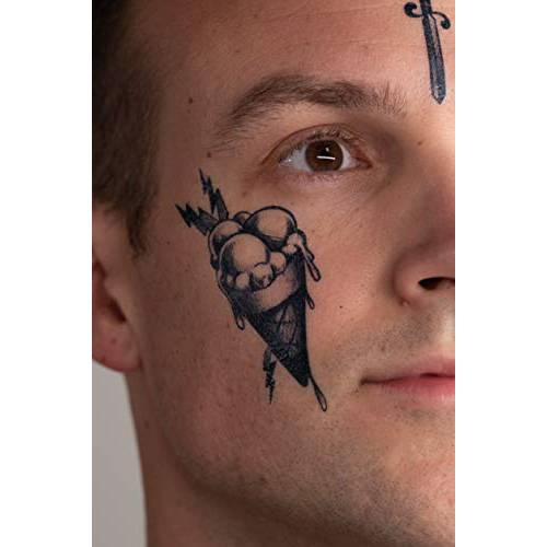 Thug Ink Temporary Tattoos - Volume II - 6 Temporary Tattoos ~ Face Tattoos ~ Ice Cream Cone, Dagger, Crown, Cross, etc ~ Thug Life ~ Fake Tattoos ~ Water-Transfer Tattoos