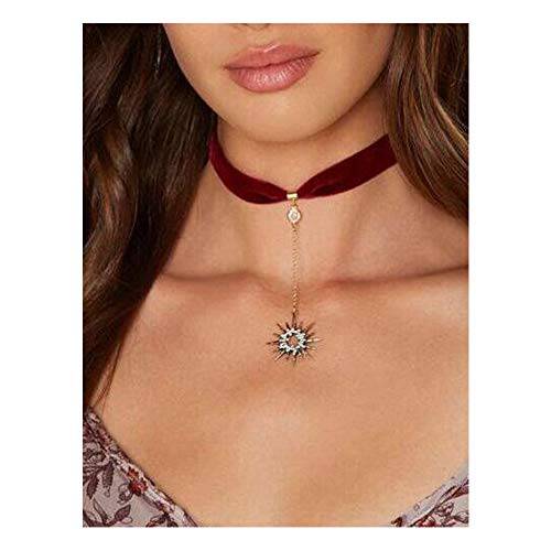 Anglacesmade Bohemia Suede Y Necklace Rhinestone Star Charm Pendant Necklace Prom Party Festival Jewelry for Women and Girls(Red)