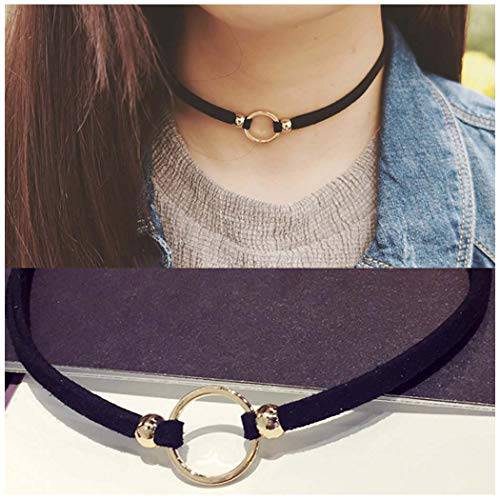 Olbye Karma Choker Necklace Gold Circle Necklace Jewelry for Women and Girls Charm Leather Necklace (Brown leather)