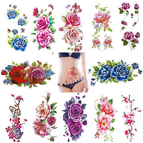 Temporary Tattoos for Women Body Art Stickers Rose Flower Butterfly Tattoos Supplies DIY Beautiful Decorations Decal Waterproof 12 Sheets Patriotic people Large Style Stickers