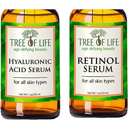 Tree of Life Firming Retinol Serum and Hydrating Hyaluronic Acid, Set to Glow Facial Serum Duo, 2 Count x 1 Fl Oz