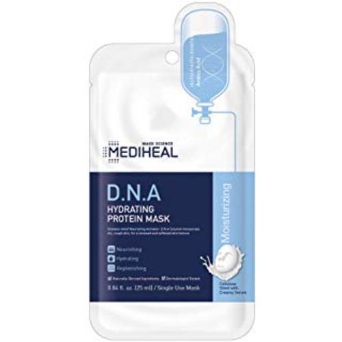 Mediheal Official [Korea’s No 1 Sheet Mask] - 5 Pack D.N.A Hydrating Protein Mask / Jojoba Oil & Squalane & Ceramide Contained Skin Nourishing Facial Mask, Bamboo Cellulose Sheet with Creamy Essence