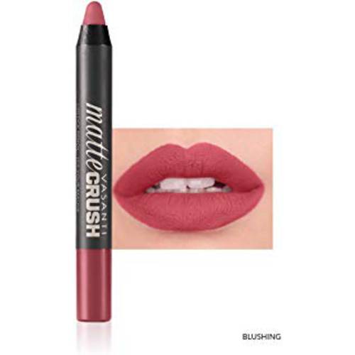 VASANTI Matte Crush Lipstick Pencil - Soft, Waterproof, Smooth, Velvety, Natural, Vegan-Friendly (Blushing - Natural Pink)