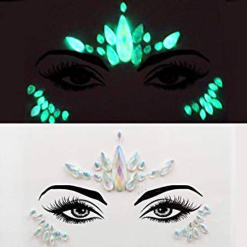 fluorescent face gems makeup glow in the dark face jewels pastie fluorescence crystals rhinestone tattoo stickers forehead jewelry(tp344 flower)