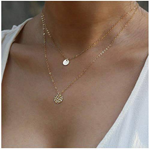 Olbye Layering Hammered Coin Necklace Gold Disc Pendant Necklaces for Women and Girls Personalized Necklace Choker (Two coins)