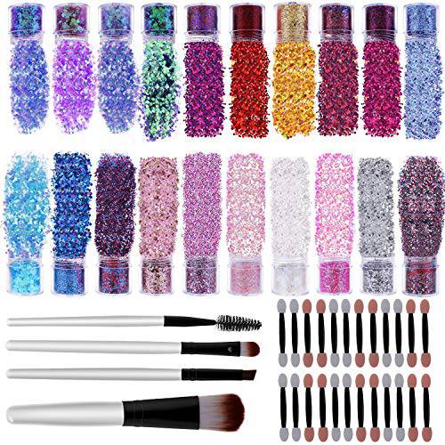 Chunky Glitter for Nails, Cridoz 20 Colors Chunky Face Glitter Holographic Hair Resin Craft Glitter Cosmetic Glitter for Eyeshadow Makeup Rave Festival Parties Face Painting Nail Art Resin