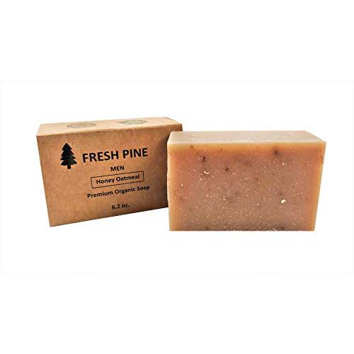 Fresh Pine Honey Oatmeal Mens Bar Soap - Exfoliating soap bar for men, all natural bar soap Milk, Honey & Oatmeal Organic Shower Bath Soap, Amazing scent and rich lather soap- Made in USA, Mens soap