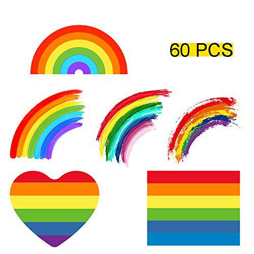 Renashed 60 Pcs Pride Temporary Rainbow Tattoos Stickers Waterproof Removable for Gay Pride Parade Celebrations (6 Different Patterns B)