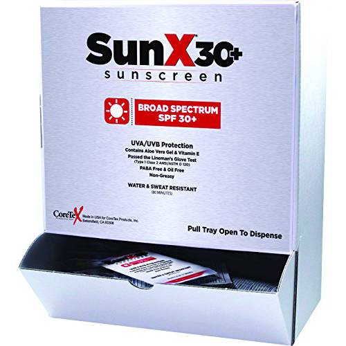 Coretex 56410 Sun X SPF 30+ Broad Spectrum Single Dose Sunscreen Lotion with UVA/UVB Protection (Box of 50)