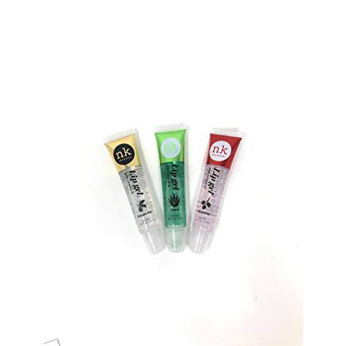 3 PACK NICKA K LIP GLOSSES ARGAN OIL, ALOE, ROSEHIP (KEEP THEM LIPS HEALTHY, SHINY AND KISSABLE)