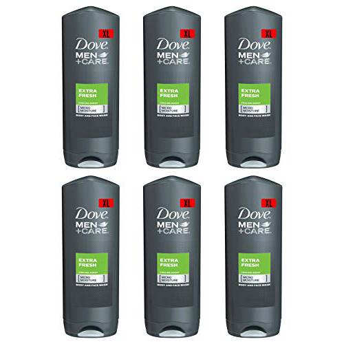 Dove Men Care Body & Face Wash, Extra Fresh - 13.5 Fl Oz / 400 mL X 6 Pack Case, Made in Germany