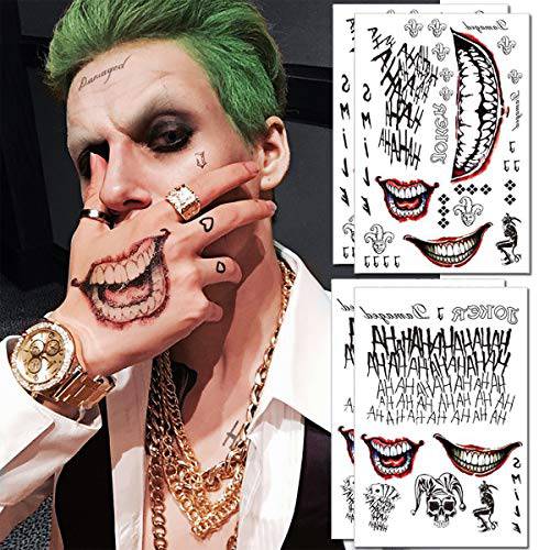 4 Sheets Halloween Temporary Tattoos,Tattoo Sticker Perfect for Halloween,Cosplay, Costumes and Party Accessories