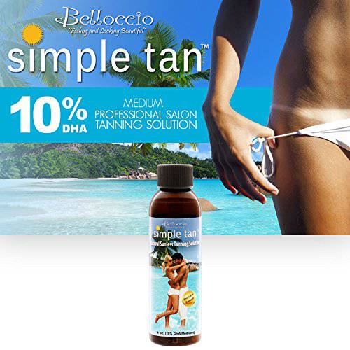 Belloccio Simple Tan 4 Ounce Bottle of Professional Salon Sunless Tanning Solution with 10% DHA and Dark Bronzer Color Guide