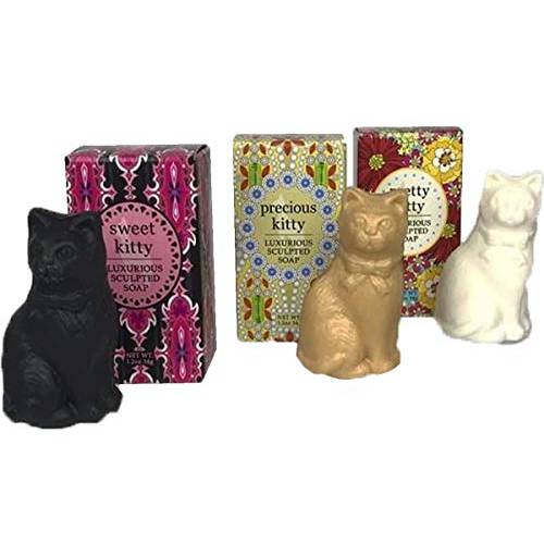 Greenwich Bay Trading Company Luxurious Shea Butter Sculptured Soap Gift Set (Set of 3) (Kitty Set 2)