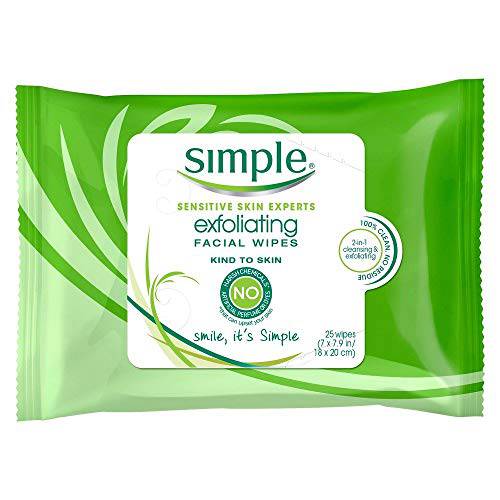 Simple Exfoliating Facial Wipes 25 Each (Pack of 5)