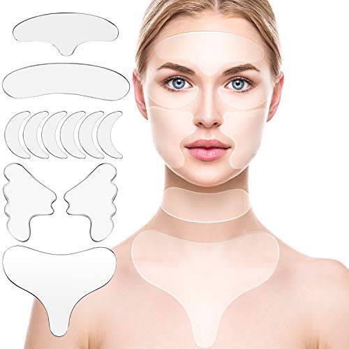 SATINIOR 11 Pieces Reusable Silicone Chest Wrinkle Pads Patches, Silicone Neck Wrinkle Patches Pad Forehead Pad Set Cleavage Pad Eye Cheek Stick Valentine’s Day Gift