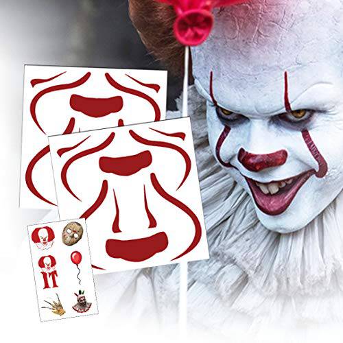 Scary Clown Temporary Tattoos |(2-Pack) Bonus It Tattoos | Skin Safe | MADE IN THE USA | Removable