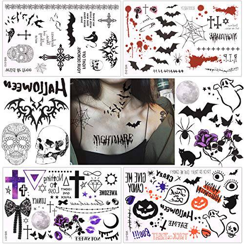 Waterproof Temporary Tattoo Sticker Halloween Masquerade Prank Makeup Props Over 60 halloween themed patterns designs on 4 Sheets