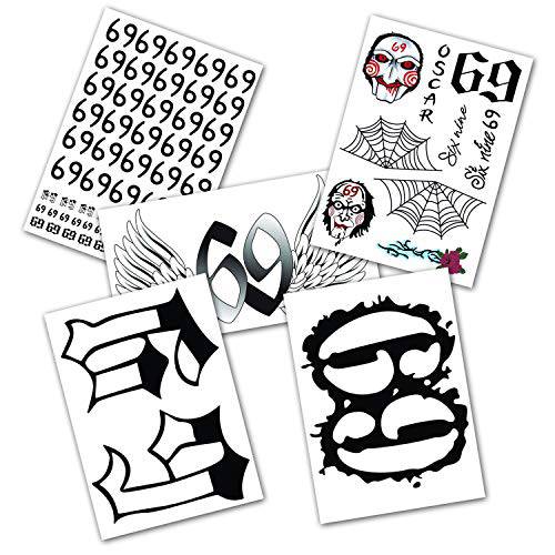 DaLin 5 Sheets 69 Temporary Tattoos Full Body Bundle Real To Life Fake Tattoos for Halloween Costume Accessories and Parties