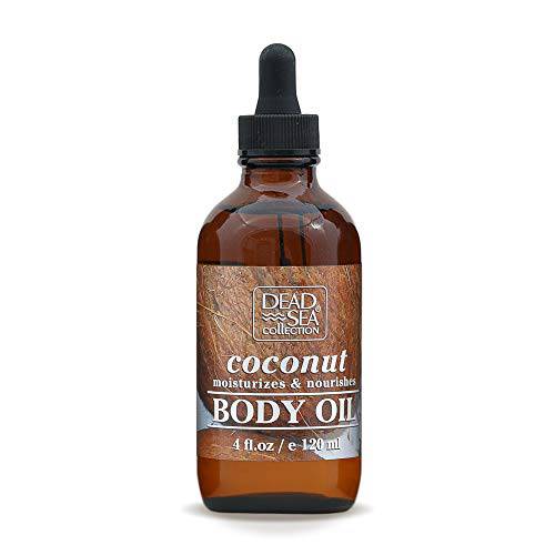 Dead Sea Collection Body Oil with Coconut - Dry Skin Moisturizer and Hydrating Massage Oil - Nourishing Bath Oil - Increase Skin Elasticity and Provide Anti-Aging Support (4 fl.oz)