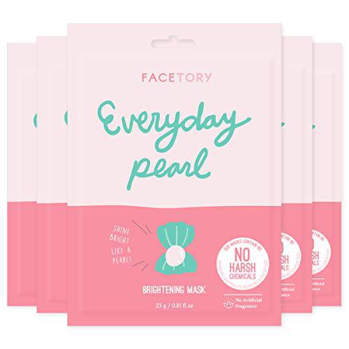 FACETORY Everyday Pearl Radiance Boosting Mask With No Harsh Chemicals - Soft, Form-Fitting Face Mask, For All Skin Types - Strengthening, Balancing, and Illuminating (Pack of 5)