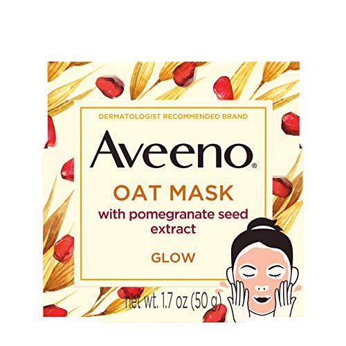Aveeno Oat Face Mask with Pomegranate Seed Extract, Kiwi Water, and Prebiotic Oat, Hydrating Full Face Mask for Glowing Skin, Paraben Free, Phthalate-Free, 1.7 oz