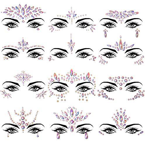 SIQUK 12 Sets Face Jewels Noctilucent Face Gems Luminous Mermaid Temporary Tattoo Stickers Acrylic Face Crystal Stickers for Party Rave Festival