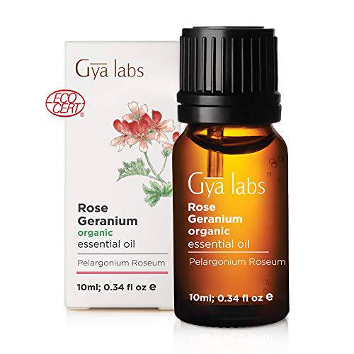 Gya Labs Organic Rose Geranium Essential Oil for Skin - 100% Pure Therapeutic Grade Organic Geranium Essential Oil for Diffuser - Rose Geranium Essential Oil Organic for Aromatherapy (0.34 fl oz)