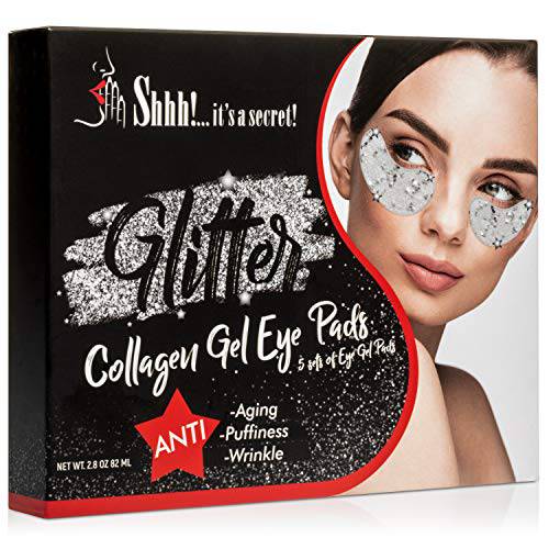 Collagen Under Eye Mask Moisturizer | Eye Mask For Wrinkles, Puffiness, Dark Circles, Anti-Aging | Glitter Enhanced Best Kept Eye Secrets Treatment (5 Pairs)