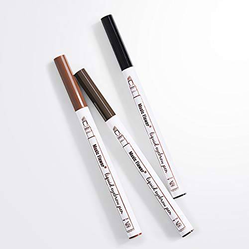 Music Flower Eyebrow Pencil, Liquid Eyebrow Pen, Waterproof Brow Pen with Micro-Fork Tip, Smudgeproof Long Lasting Fine Sketch Microblading Pen, Chestnut