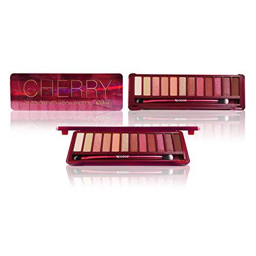 Ccolor Cosmetics - Cherry, 12-Color Eyeshadow Palette Makeup, Highly Pigmented Eye Shadow Makeup, Eyeshadow Palette Matte and Metallic, Easy-to-Blend Eye Makeup Kit, Cherry-Hued Colors and Neutrals