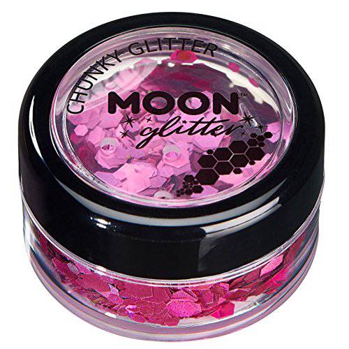 Moon Glitter Holographic Chunky Glitter 100% Cosmetic Glitter for Face, Body, Nails, Hair and Lips - 0.10oz - Pink