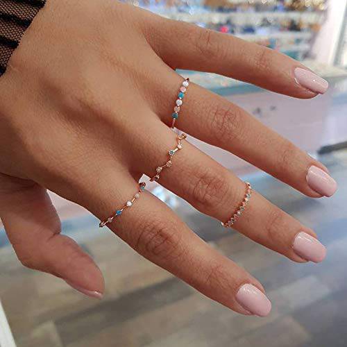 BERYUAN 4Pcs Women Dainty Gold Ring Set Simple Rainbow Colorful Bead Cute Wave Knuckle Ring Set Gift For Her Lovely Ring Set Women And Girls Teens
