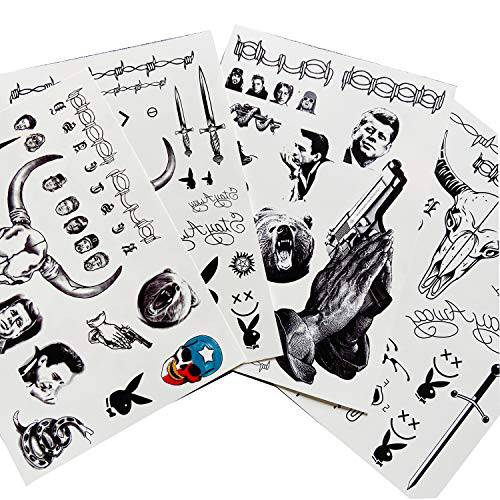 Prisoner Tattoos Temporary Face Tattoos, Neck Hands Arm Playboy Bunny Tattoo Face Tattoos Sticker, Fake Barbed Wire Tattoos for Halloween Costume,4-Sheet