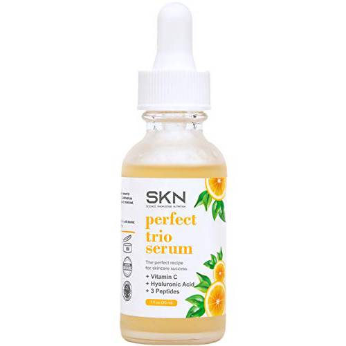 SKN PERFECT TRIO SERUM - Peptide Complex Serum for Face - Helps Reduce Appearance of Wrinkles, Promotes Radiance, Collagen Renewal & Brighter Skin - with Vitamin C, 3 Peptides & Hyaluronic Acid - 1 oz