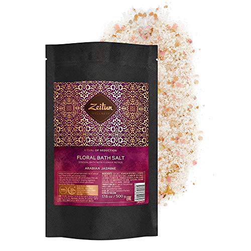 Floral Bath Salt with Himalayan Pink & Dead Sea Salt | Sensual Salts with Natural Ylang-Ylang Essential Oil & Dried Jasmine Petals | Unique Relaxing Gift for Women | Detox Body & Foot Soak