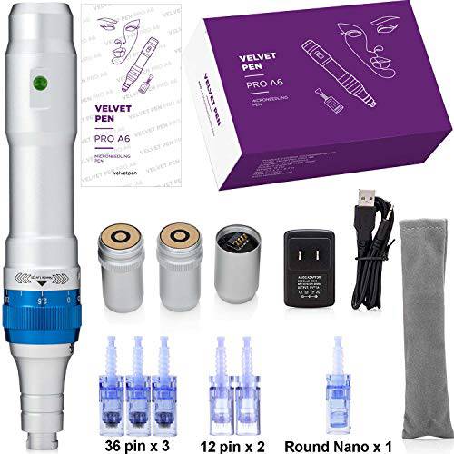 VelvetPen Pro A6 Microneedling pen Professional Electric Wireless Skincare Kit inc 6 cart– 3x36 Pin,2x12Pin,1xNano