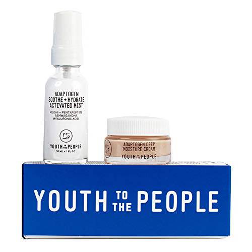 Youth To The People Activate Your Calm Kit - Travel Size Adaptogen Duo with Hydrating Hyaluronic Acid Spray Mist (1oz) with Reishi + Pentapeptide & Moisture Cream (0.5oz) for Hydration - Clean Beauty